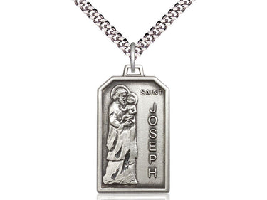 Sterling Silver St Joseph Patron Saint Medal Necklace 1 1/8 inch pendant with 24 inch chain by Bliss USA