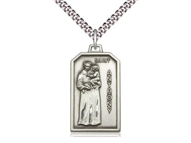 Sterling silver medium St. Anthony patron saint medal necklace 1 1/8 x 5/8 inch 24 inch chain Bliss USA