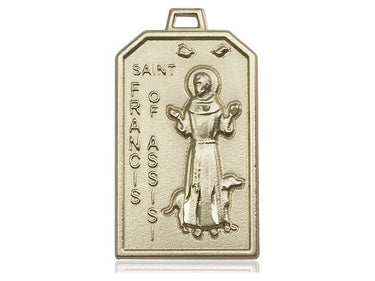 14kt solid gold St. Francis patron saint medal pendant, 1 1/8 x 5/8 inches, handcrafted by Bliss Manufacturing USA