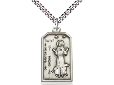 Sterling Silver St. Francis Patron Saint Medal Necklace 1 1/8 x 5/8 inches with 24 inch chain by Bliss