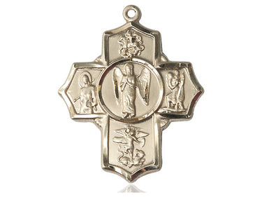 14kt Solid Gold Large Warrior 5-Way Catholic Medal Pendant 1 3/8 inch handcrafted by Bliss Manufacturing