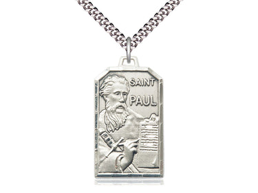 Large Sterling Silver St. Paul the Apostle Patron Saint Medal Necklace 1 1/4 inches by 3/4 inches on 24 inch chain by Bliss