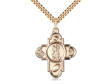 14kt Gold Filled St Christopher 5-Way Catholic Medal Necklace 1 1/8 x 7/8 inches on 24 inch chain by Bliss Manufacturing