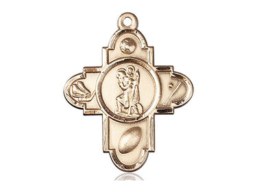14kt Solid Gold St Christopher 5-Way Catholic Medal Pendant 1 1/8 x 7/8 inches handcrafted by Bliss Manufacturing USA