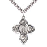 Sterling silver St. Christopher five-way medal necklace with 24 inch chain, handcrafted by Bliss Manufacturing