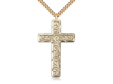 Large 14kt gold filled knurled textured Catholic cross necklace 1 3/4 inch pendant 24 inch chain Bliss