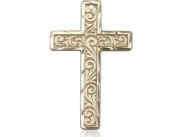 Large 14kt solid gold knurled cross pendant 1 3/4 x 1 inch handcrafted by Bliss Manufacturing USA