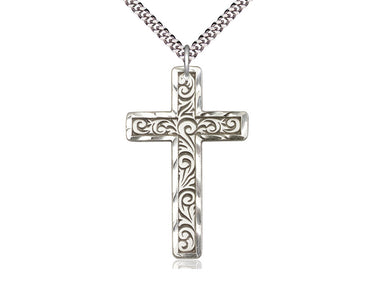 Sterling Silver Large Knurled Cross Necklace 1 3/4 x 1 inches with 24 inch chain by Bliss