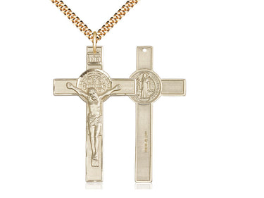 Large 14kt Gold Filled St. Benedict Crucifix Necklace 1-3/4x1 inch pendant on 24 inch chain by Bliss