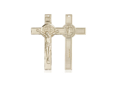 14kt solid gold large St. Benedict crucifix pendant 1 3/4 x 1 inch handmade by Bliss Manufacturing USA