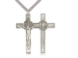 Sterling Silver Large St. Benedict Crucifix Necklace 1 3/4 inch pendant with 24 inch chain by Bliss Manufacturing