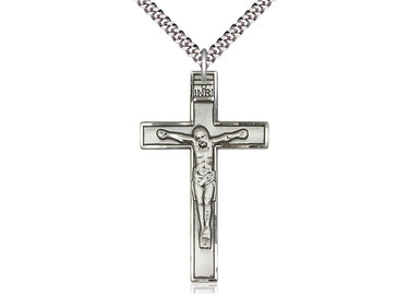 Sterling Silver Large Crucifix Necklace 1 3/4 inch pendant with 24 inch chain by Bliss Manufacturing