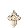 14kt solid gold Catholic 5-Way Football Medal pendant with patron saints, 1 1/8 x 1 5/8 inches, handcrafted by Bliss Manufacturing