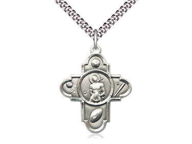 Sterling Silver Five-Way Cross St. Sebastian Medal Necklace 1 1/8 inch with 24 inch chain by Bliss Manufacturing