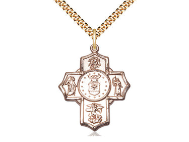 14kt Gold Filled Five-Way Cross Air Force Medal Necklace 1 1/4 inch large pendant 24 inch chain Bliss