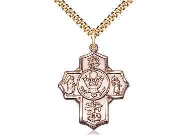 14kt Gold Filled Five-Way Cross Army Medal Necklace 1 1/4 inch large pendant 24 inch chain Bliss USA