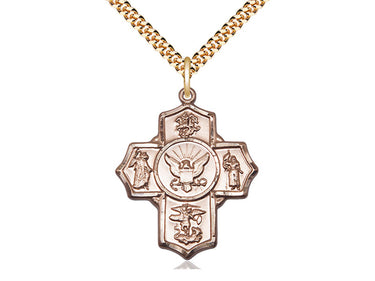 14kt Gold Filled Large Catholic 5-Way Navy Medal Necklace 1.25 x 1 inch on 24 inch chain by Bliss
