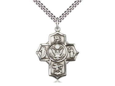 Sterling Silver 5-Way Army Medal Necklace 1.25 inch pendant on 24 inch chain handcrafted by Bliss