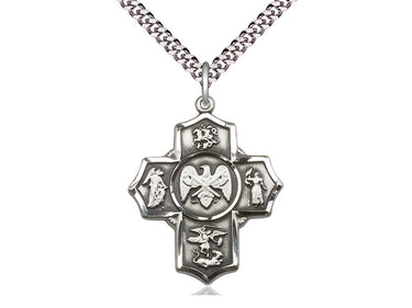 Sterling Silver 5-Way National Guard Medal Necklace 1.25 inch pendant on 24 inch chain handcrafted by Bliss