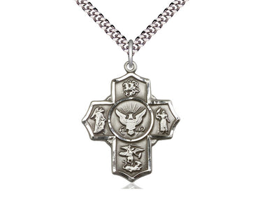 Sterling Silver 5-Way Navy Medal Necklace 1.25 inch pendant on 24 inch chain handcrafted by Bliss