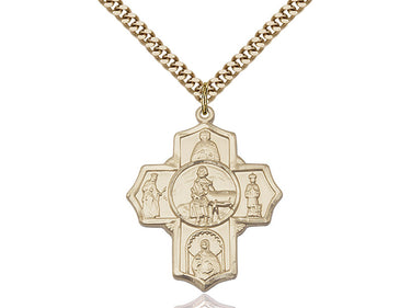Large 14kt gold filled Five-Way Medal necklace 1 3/8 inch with 24 inch curb chain by Bliss Manufacturing USA