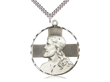 Large Sterling Silver St. Christopher Medal Necklace 1 5/8 x 1 1/2 inches on 24 inch chain by Bliss Manufacturing USA