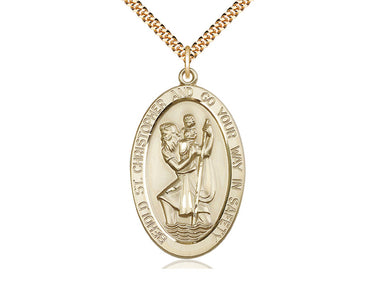 14kt Gold Filled Large St. Christopher Patron Saint Medal Necklace 1 5/8 x 1 inch with 24 inch chain by Bliss
