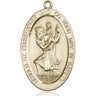 Large 14kt Solid Gold St. Christopher Medal Pendant 1 5/8 inch by 1 inch, handcrafted in USA by Bliss Manufacturing