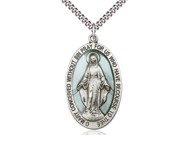 Large Sterling Silver Miraculous Medal Necklace 1 5/8 x 1 inch pendant with 24 inch chain by Bliss