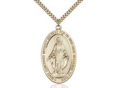 14kt Gold Filled Large Miraculous Medal Necklace 1 5/8 x 1 inch pendant with 24 inch chain by Bliss