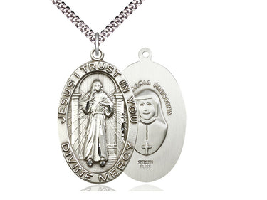 Sterling Silver Divine Mercy Catholic pendant necklace 1 5/8 x 1 inches with 24 inch chain by Bliss Manufacturing