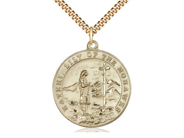14kt Gold Filled Large St. Kateri Medal Necklace 1 1/4 x 1 1/8 inches 24 inch Chain by Bliss