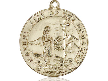 14kt Solid Gold Large St. Kateri Tekakwitha Medal Pendant 1 1/4 x 1 1/8 inches Handcrafted by Bliss