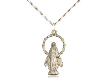 14kt Gold Filled Miraculous Medal Necklace 7/8 x 1/2 inches with 18 inch Chain by Bliss Manufacturing
