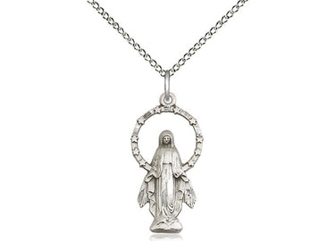 Sterling silver medium Miraculous Medal necklace 7/8 inch pendant 18 inch chain by Bliss Manufacturing