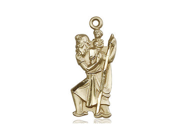 14kt Solid Gold Medium St. Christopher Patron Saint Medal Pendant 7/8 x 3/8 inch by Bliss