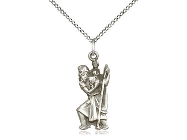 Sterling Silver St. Christopher Medal Necklace 7/8 inch pendant on 18 inch sterling chain, handcrafted by Bliss Manufacturing USA