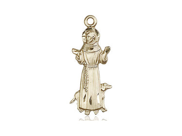 14kt Solid Gold St. Francis of Assisi Patron Saint Medal Pendant 1 x 3/8 inches handcrafted by Bliss Manufacturing