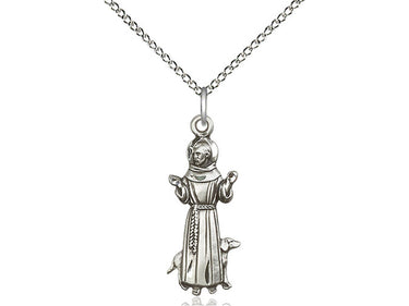 Sterling Silver St. Francis of Assisi Patron Saint Medal Necklace 1 inch by 3/8 inch on 18 inch chain by Bliss