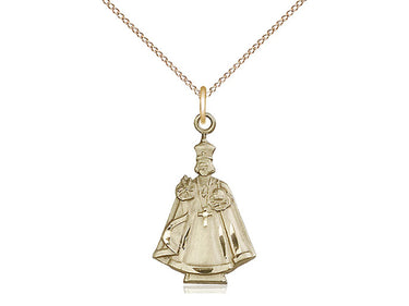14kt Gold Filled Catholic Infant Figure pendant necklace, 7/8 inch by 1/2 inch with 18 inch chain, handmade by Bliss Manufacturing