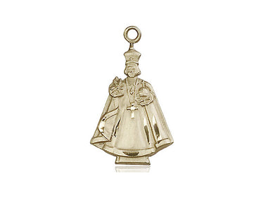 14kt Solid Gold Catholic Infant Figure medal pendant, 7/8 inch by 1/2 inch, handmade by Bliss Manufacturing