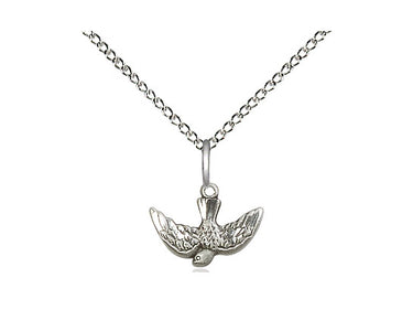 Sterling Silver Small Holy Spirit Dove Pendant Necklace 3/8 x 1/2 with 18 Inch Curb Chain by Bliss