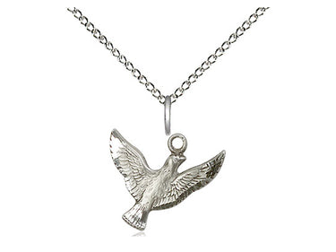 Small sterling silver Holy Spirit pendant necklace with 18-inch chain, 1/2 x 5/8 inches, handcrafted by Bliss