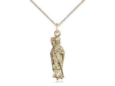 14kt Gold Filled St. Patrick patron saint medal necklace, 1 inch by 1/4 inch with 18 inch chain, handmade by Bliss Manufacturing
