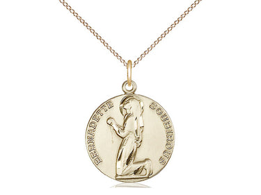 14kt Gold Filled St. Bernadette Patron Saint Medal Necklace 3/4x5/8 inch on 18 inch Curb Chain by Bliss