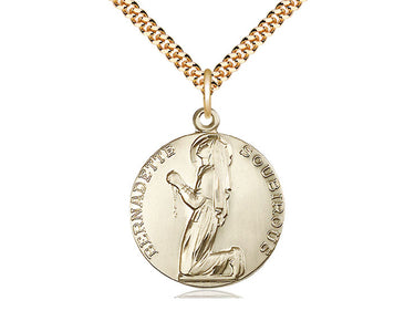 14kt Gold Filled St. Bernadette Patron Saint Medal Necklace 1x7/8 inch on 24 inch Curb Chain by Bliss