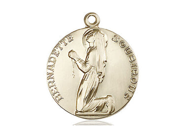 14kt Solid Gold St. Bernadette Patron Saint Medal Pendant 1x7/8 inch Handcrafted by Bliss USA