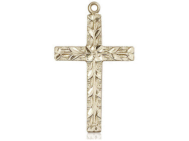 14kt solid gold large Catholic cross pendant 1.25 inches by 0.75 inches handcrafted by Bliss USA