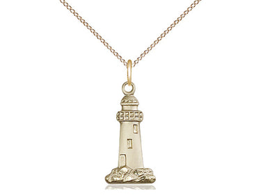 14kt Gold Filled Lighthouse Pendant Necklace 3/4 x 3/8 inch on 18 inch chain by Bliss Manufacturing