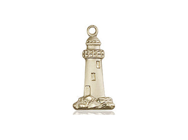 14kt Solid Gold Lighthouse Pendant 3/4 x 3/8 inch Christian Symbol Handcrafted by Bliss Manufacturing USA